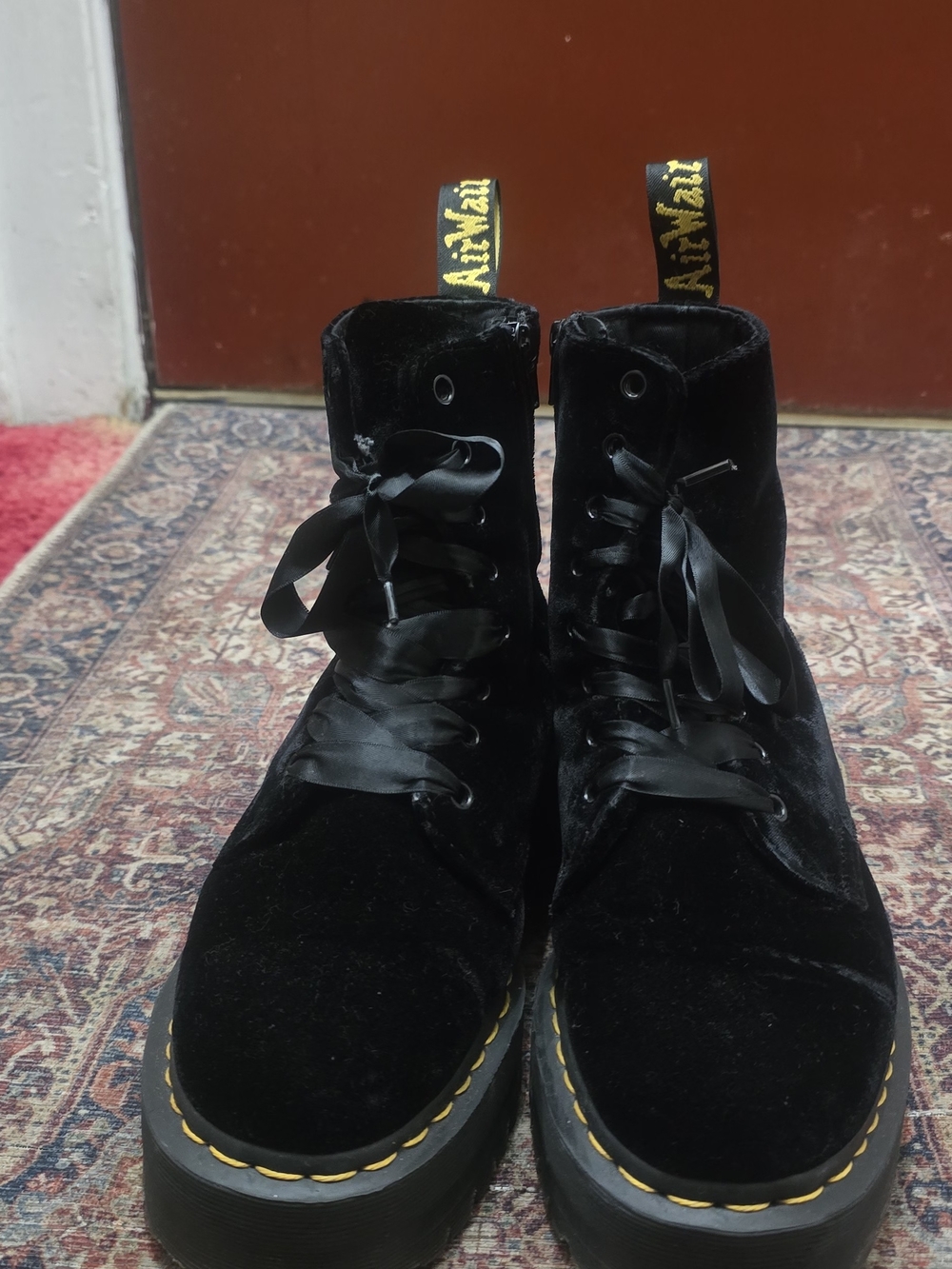 Dr. Martens Black Velvet 8-Eye Lace-Up Platform Boots